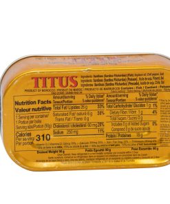 Nutrition facts and ingredients of hot titus sardine with chili pepper